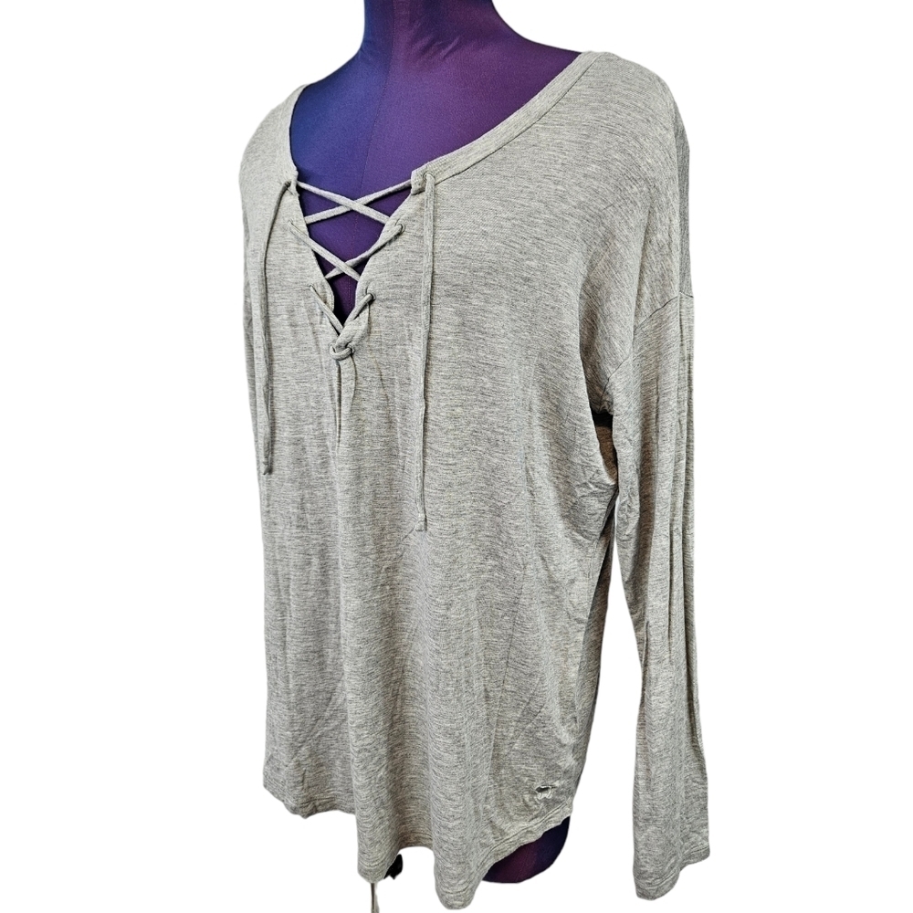PINK Victoria's Secret Super Soft Gray Lace Front Tee-Shirt Size Medium T4